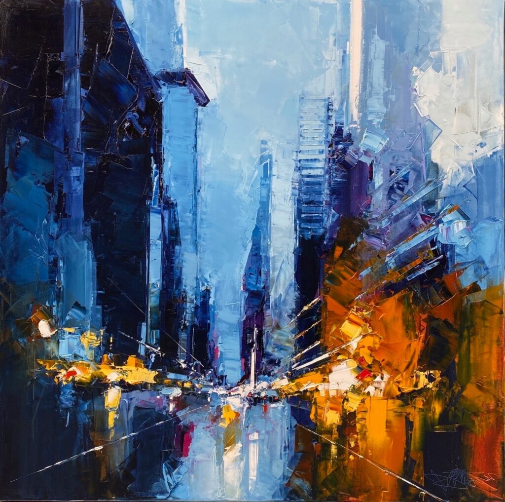 DANIEL CASTAN 100X100cm bleu et orange1 Grande