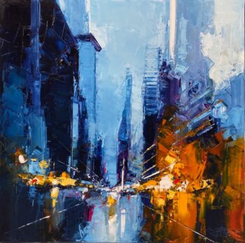 DANIEL CASTAN 100X100cm bleu et orange1 Grande